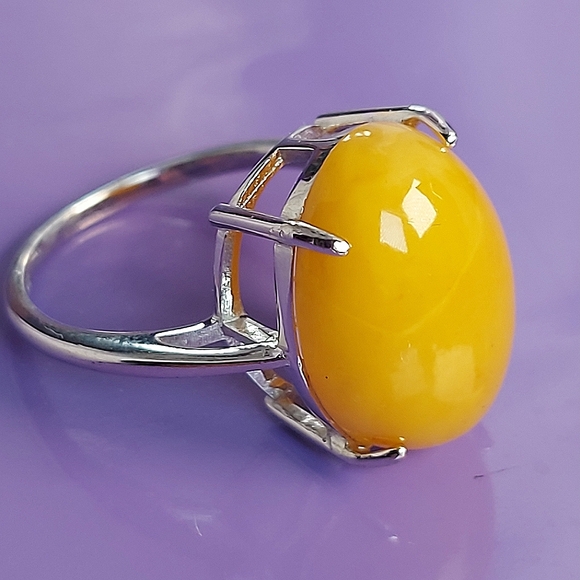 Natural Oval Amber 17x12mm 925 Sterling Silver Ring - Picture 5 of 6